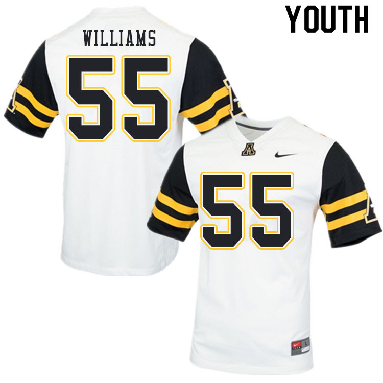 Youth #55 Seth Williams Appalachian State Mountaineers College Football Jerseys Sale-White - Click Image to Close